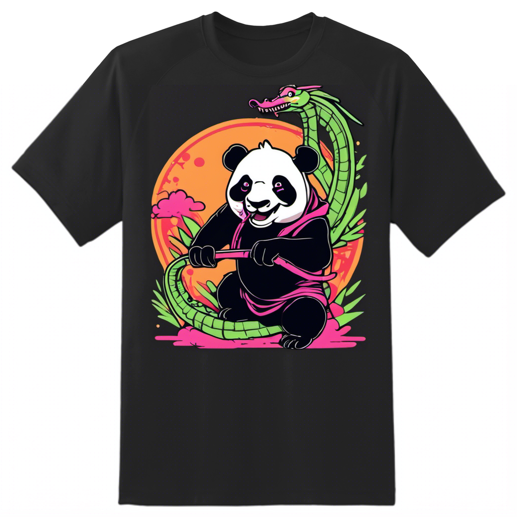 Bamboo-Stealing Panda Riding Neon Dragon